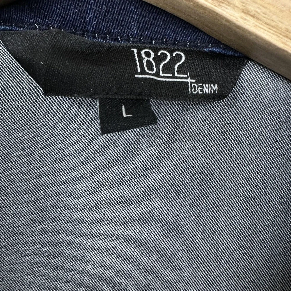 1822 Denim Jacket Womens Large Blue Stretch Denim Button Front Basic Long Sleeve - Picture 6 of 12